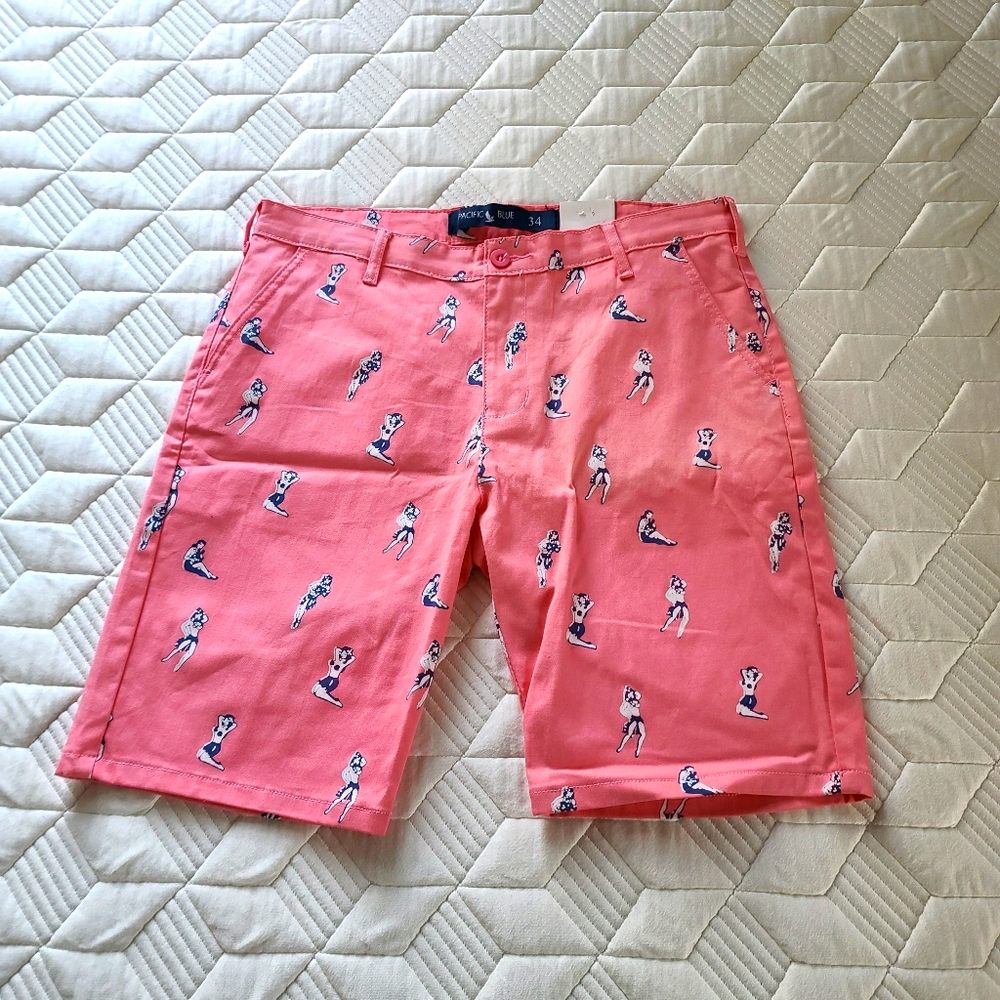 Pink Hawaiian Lady Print Shorts